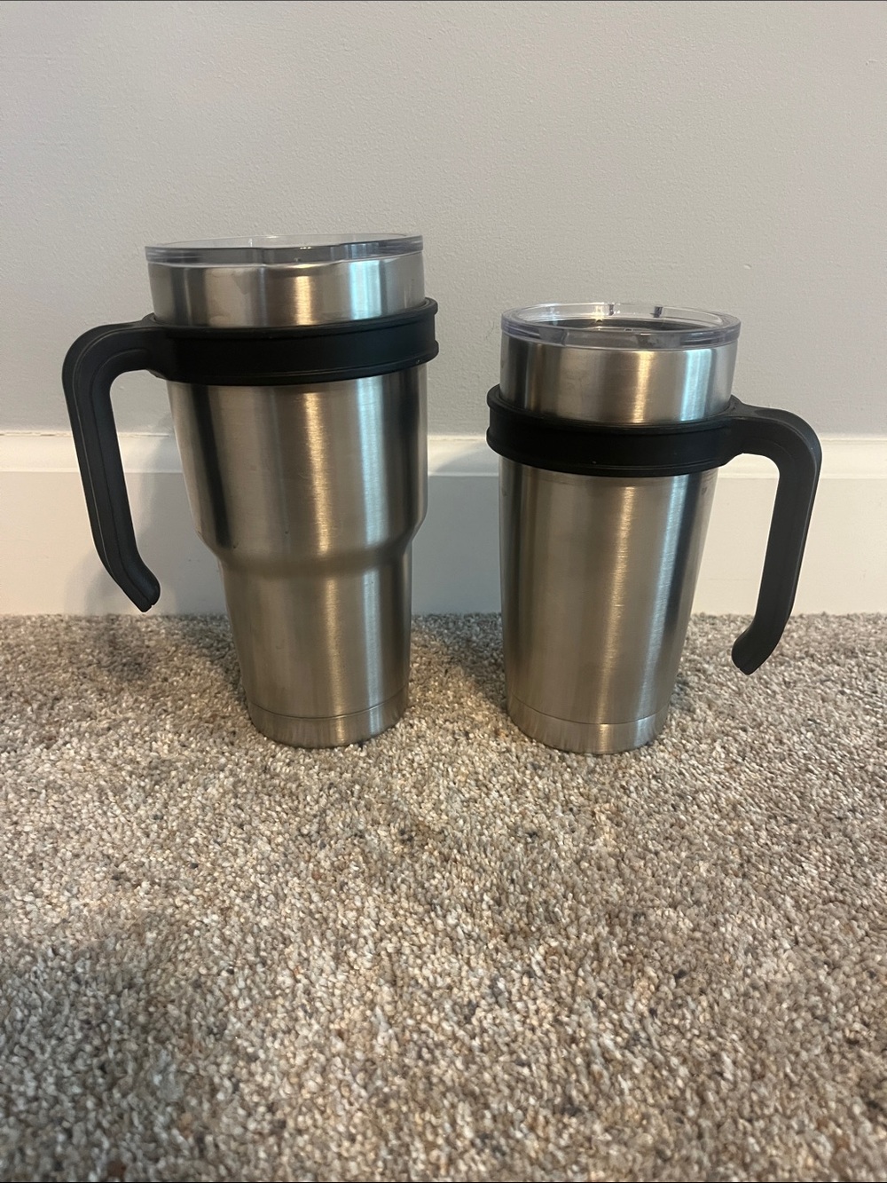 YETI Stainless Steel Travel Mugs with Black Handles & Lids - Set of 2